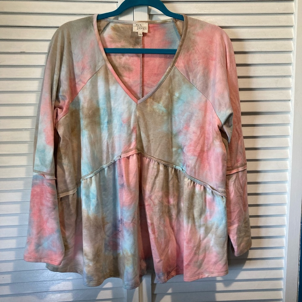 Tie dye babydoll top Ava James womens plus size 1x